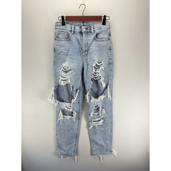 American Eagle Womens Jean 2‎ Reg Blowout Blue Distressed Mom Jean - Picture 1 of 7